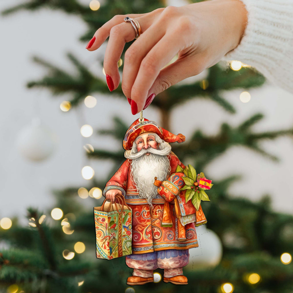 Traveling Santa - Spanish Santa - Wooden Ornaments Set of 3 by G. DeBr