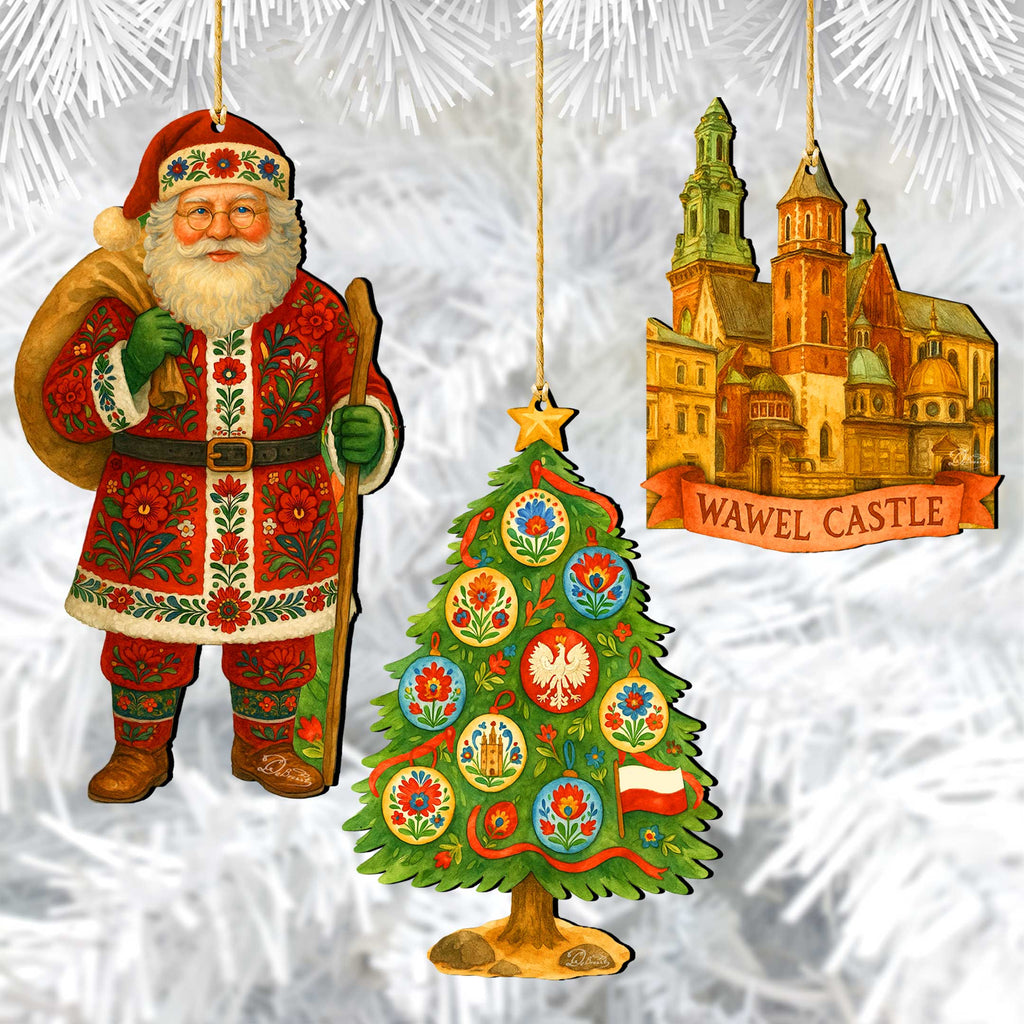 Santas Around the World - Polish Santa Ornaments - Handcrafted Eco Wood Christmas Ornaments Set of 3 by G. DeBrekht - 8091309-S3