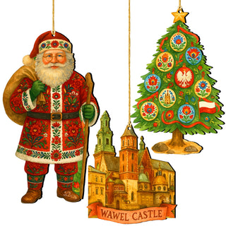 Santas Around the World - Polish Santa Ornaments - Handcrafted Eco Wood Christmas Ornaments Set of 3 by G. DeBrekht - 8091309-S3