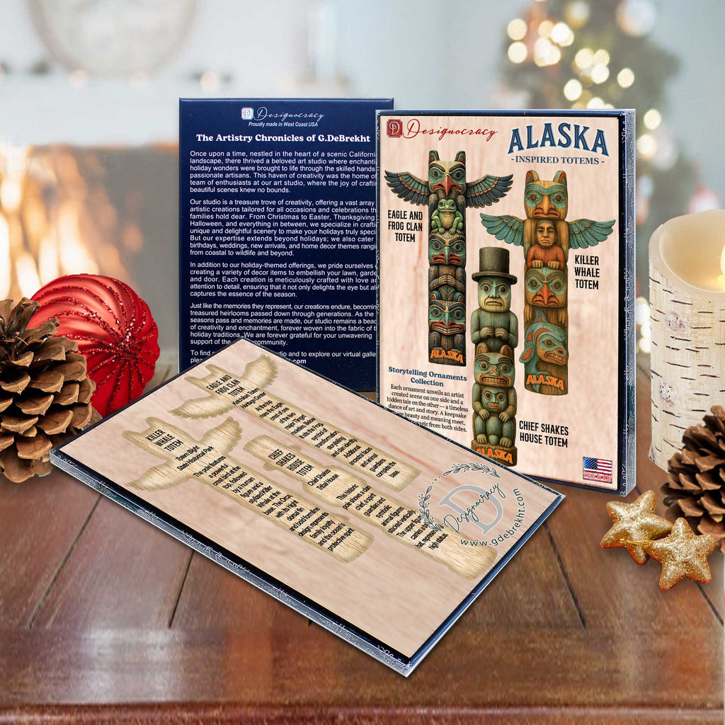 Alaska Inspired Totem Wooden Storytelling Ornaments – Set of 3 – 8091324-S3