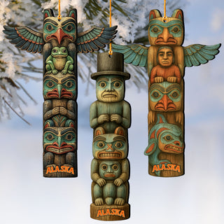 Alaska Inspired Totem Wooden Storytelling Ornaments – Set of 3 – 8091324-S3