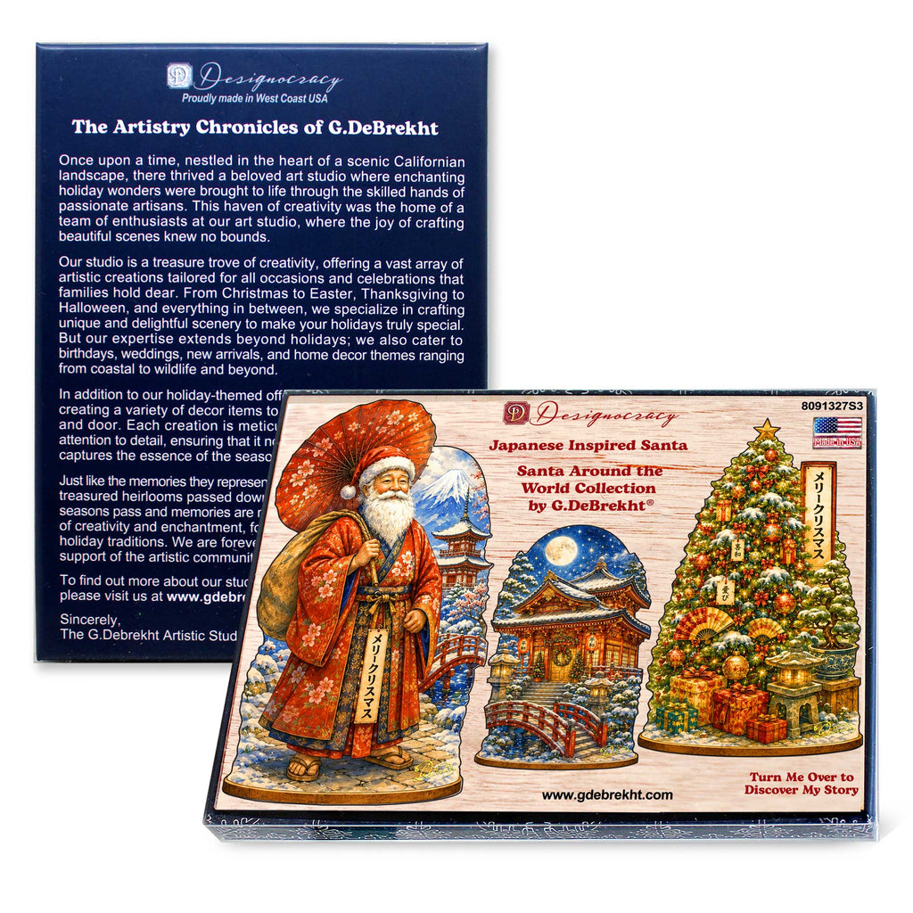 Japanese Christmas Wooden Ornament Set – Santa, Snowy Temple & Christmas Tree – Set of 3 – 8091327S3