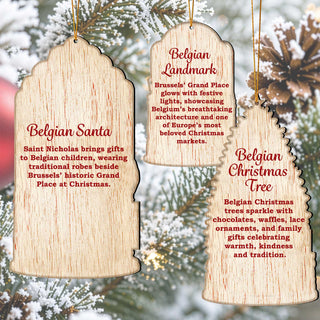 Belgian Christmas Wooden Ornament Set – St. Nicholas, Brussels & Christmas Tree – Set of 3 – 8091328S3