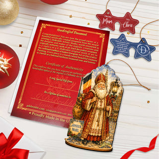 Belgian Christmas Wooden Ornament Set – St. Nicholas, Brussels & Christmas Tree – Set of 3 – 8091328S3