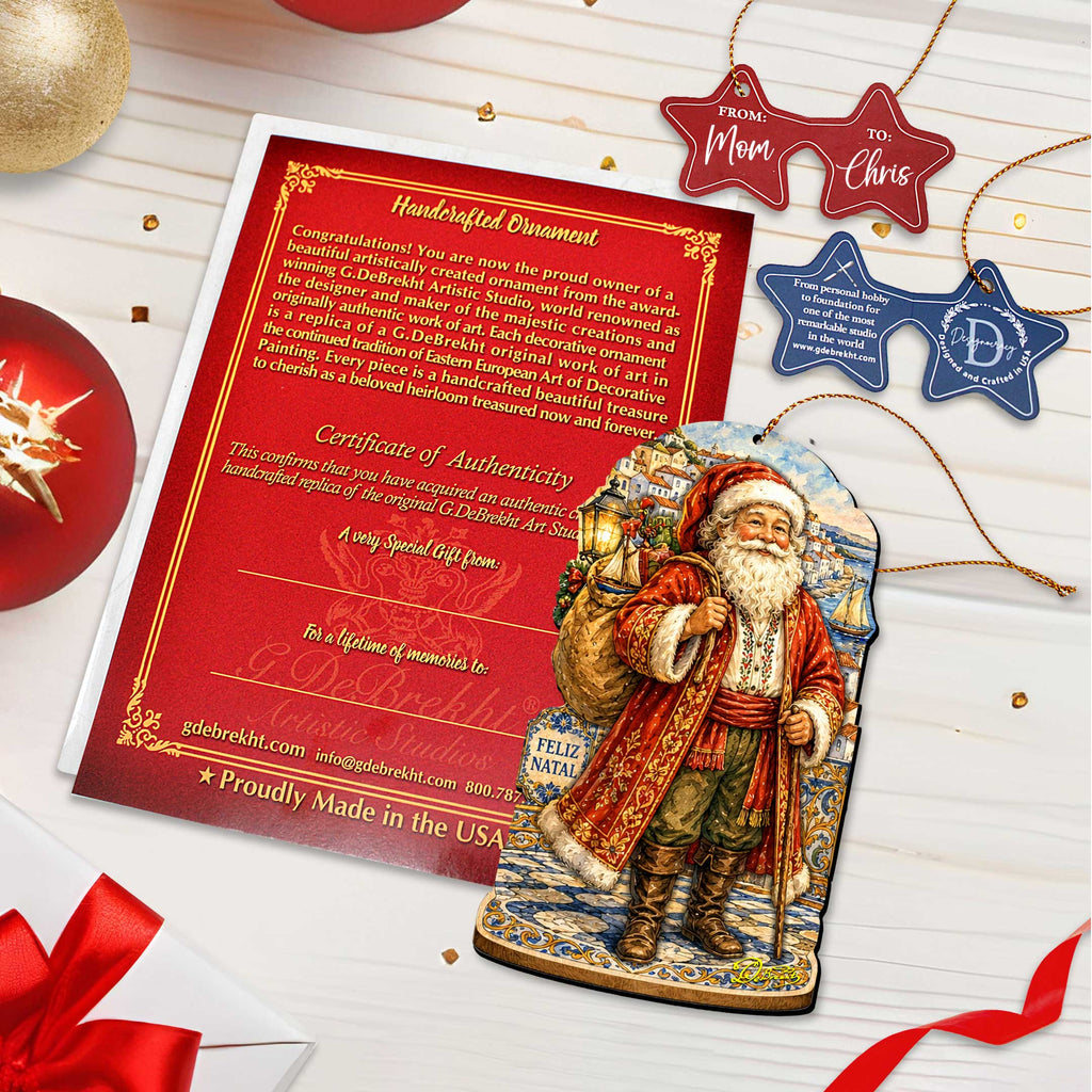 Portuguese Christmas Wooden Ornament Set – Santa, Lisbon & Christmas Tree – Set of 3 – 8091329S3