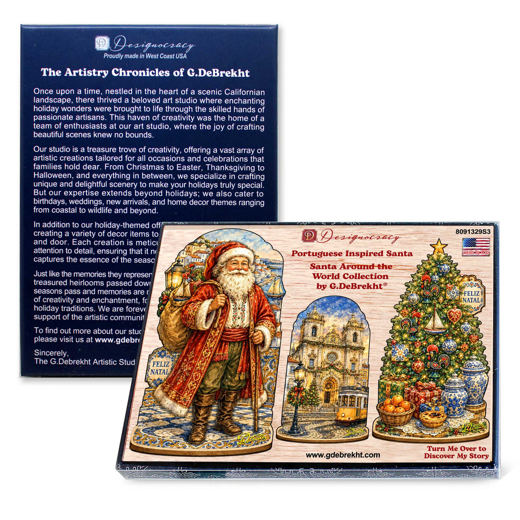 Portuguese Christmas Wooden Ornament Set – Santa, Lisbon & Christmas Tree – Set of 3 – 8091329S3