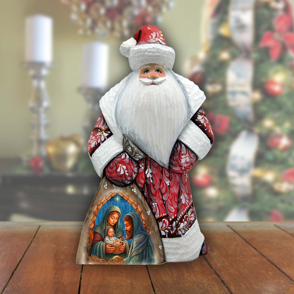 Holy Family Nativity Santa in Red Hand-Painted WOODCARVED Masterpiece by G. DeBrekht - Nativity Holiday Decor - 8214823