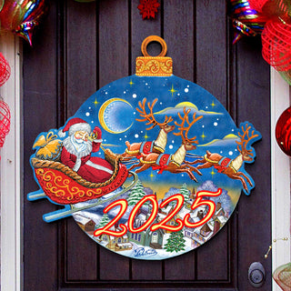 2025 Dated Up-Up and Away Santa Door Hanger by G. Debrekht - Christmas Decor - 8112160H-D25
