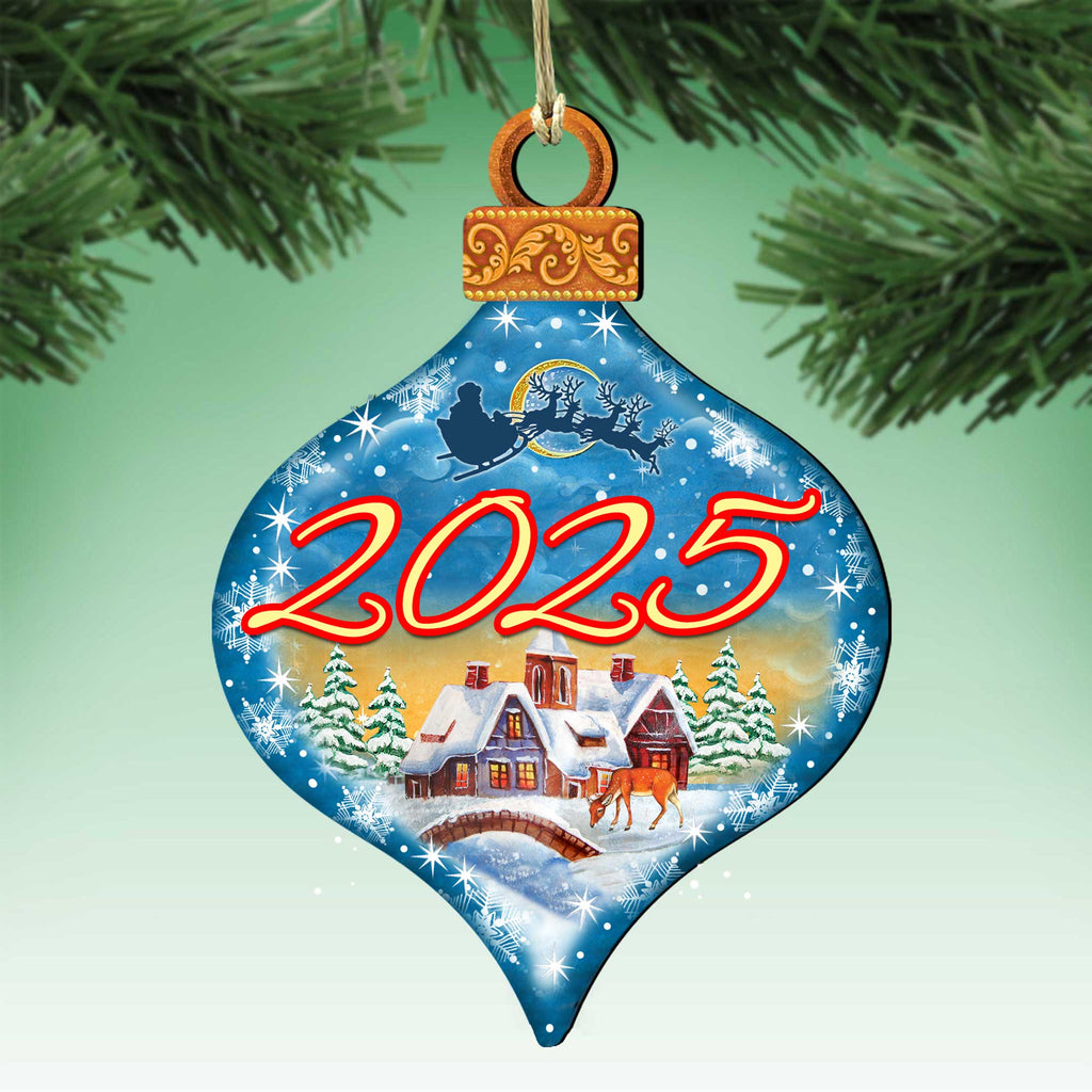2025 Dated Christmas Train Wooden Ornaments by G. DeBrekht - Christmas Santa Snowman Decor - 8112182-D25