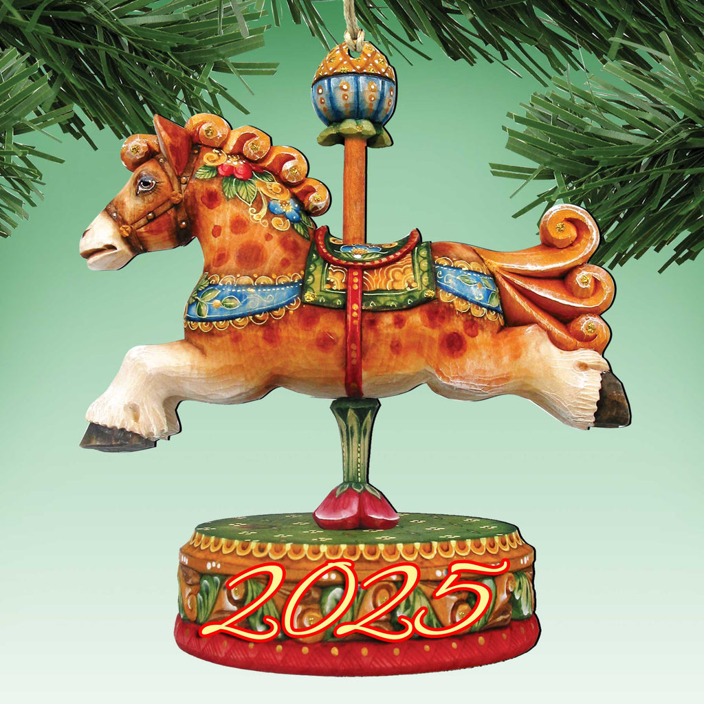 2025 Dated Carousel Horse Wooden Ornaments by G. Debrekht - Carousel Holiday Decor - 8114041-3-D25