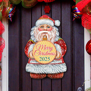 2025 Dated Merry Christmas Santa Door Hanger by G. Debrekht - Christmas Santa Snowman Decor - 8117810H-MC-D25