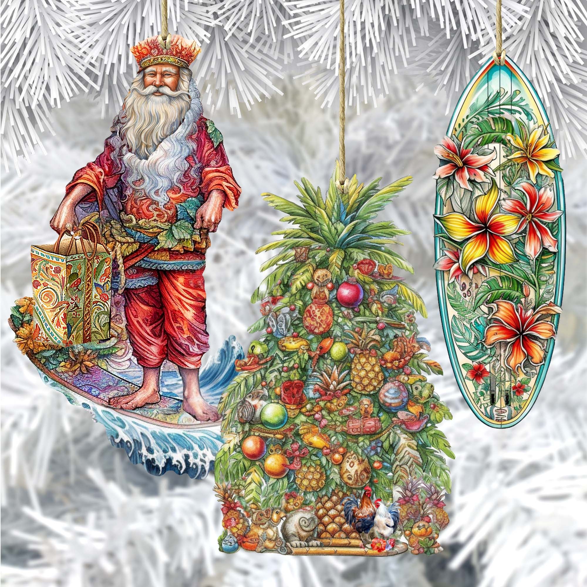 Designocracy 8091301S3 4.5 x 3 in. Santa Aroubf The World American Inspired Santa Wooden Ornaments, Set of 3