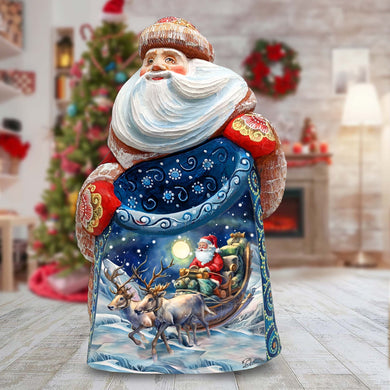 Santa w/ Fish Secret Box Wood Carving