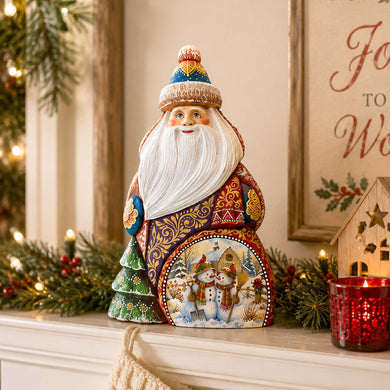 Snowman Christmas Santa Hand-Carved Wooden Figurine-  Hand-Painted WOODCARVED Masterpiece Figurine by G. DeBrekht - Christmas Decor - 8203027