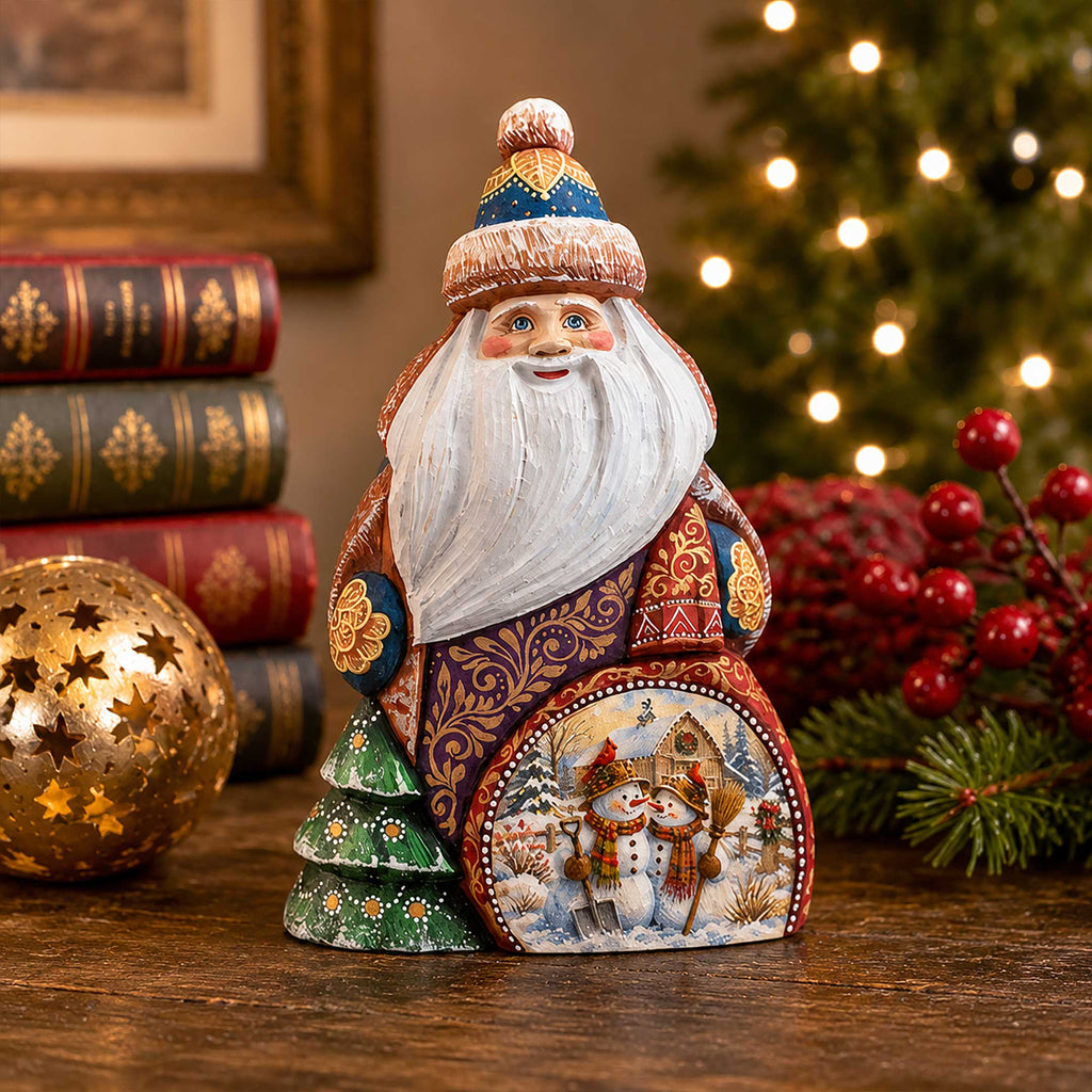 Snowman Christmas Santa Hand-Carved Wooden Figurine-  Hand-Painted WOODCARVED Masterpiece Figurine by G. DeBrekht - Christmas Decor - 8203027