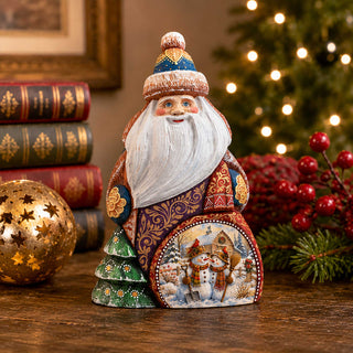Snowman Christmas Santa Hand-Carved Wooden Figurine-  Hand-Painted WOODCARVED Masterpiece Figurine by G. DeBrekht - Christmas Decor - 8203027