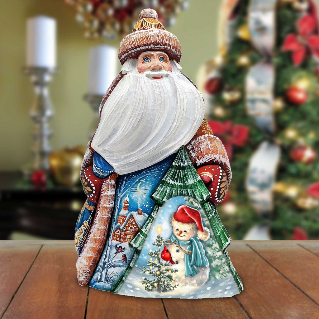 American-Style Snowman Santa Wood Carved Figurine by G. Debrekht | Christmas Santa Snowman Décor - 8208013