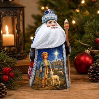 Shepherd Boy Nativity Santa Hand-Carved Wooden Figurine - Hand-Painted WOODCARVED Masterpiece by G. DeBrekht - Christmas Decor - 8215955