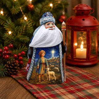 Shepherd Boy Nativity Santa Hand-Carved Wooden Figurine - Hand-Painted WOODCARVED Masterpiece by G. DeBrekht - Christmas Decor - 8215955