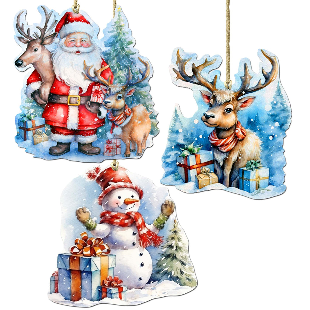 Christmas Is Here Decorative Eco Wood Ornaments Set of 3 by G. Debrekht - Christmas Decor - 8091028-S3