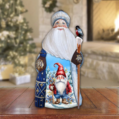 Flower Gnome Santa Hand-Painted WOODCARVED Masterpiece Figurine by G. DeBrekht - Christmas Decor - 8215951