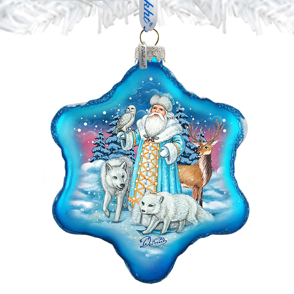 Santa Arctic Story Snowflake Glass Ornament by G. DeBrekht - Christmas Santa Snowman Decor - 754-011B