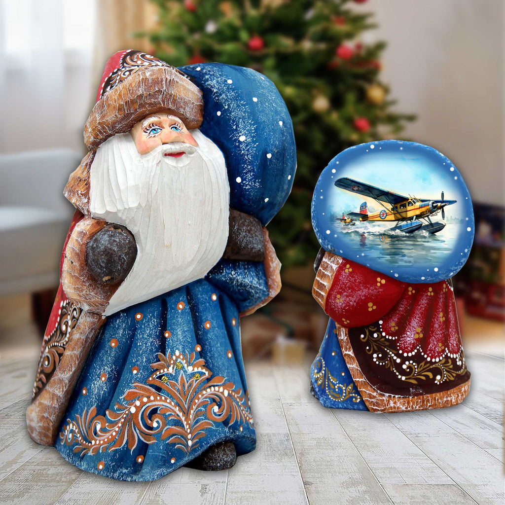 Airplane Santa with Bag Hand-Painted WOODCARVED Masterpiece by G. DeBrekht - Christmas Decor - 8215564