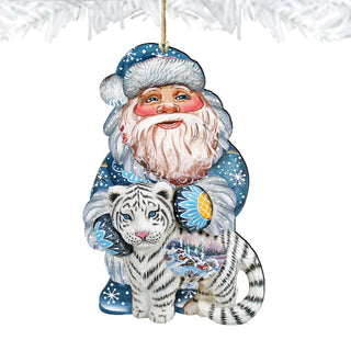 White Tiger Santa Wooden Ornaments by G. DeBrekht - Christmas Santa Snowman Decor - 8118091