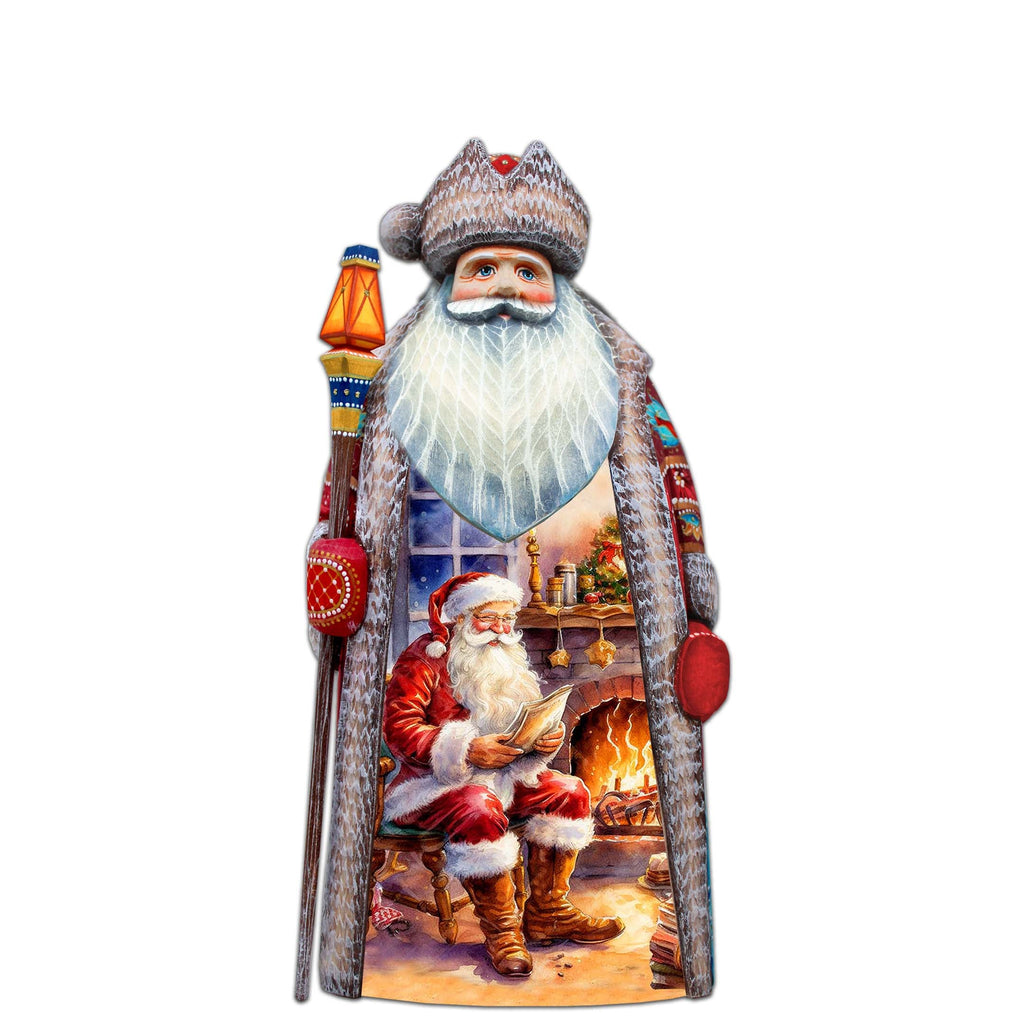 Fireside Magic List Santa Hand-Painted WOODCARVED Masterpiece by G. DeBrekht - Christmas Santa Snowman Decor - 210236SE