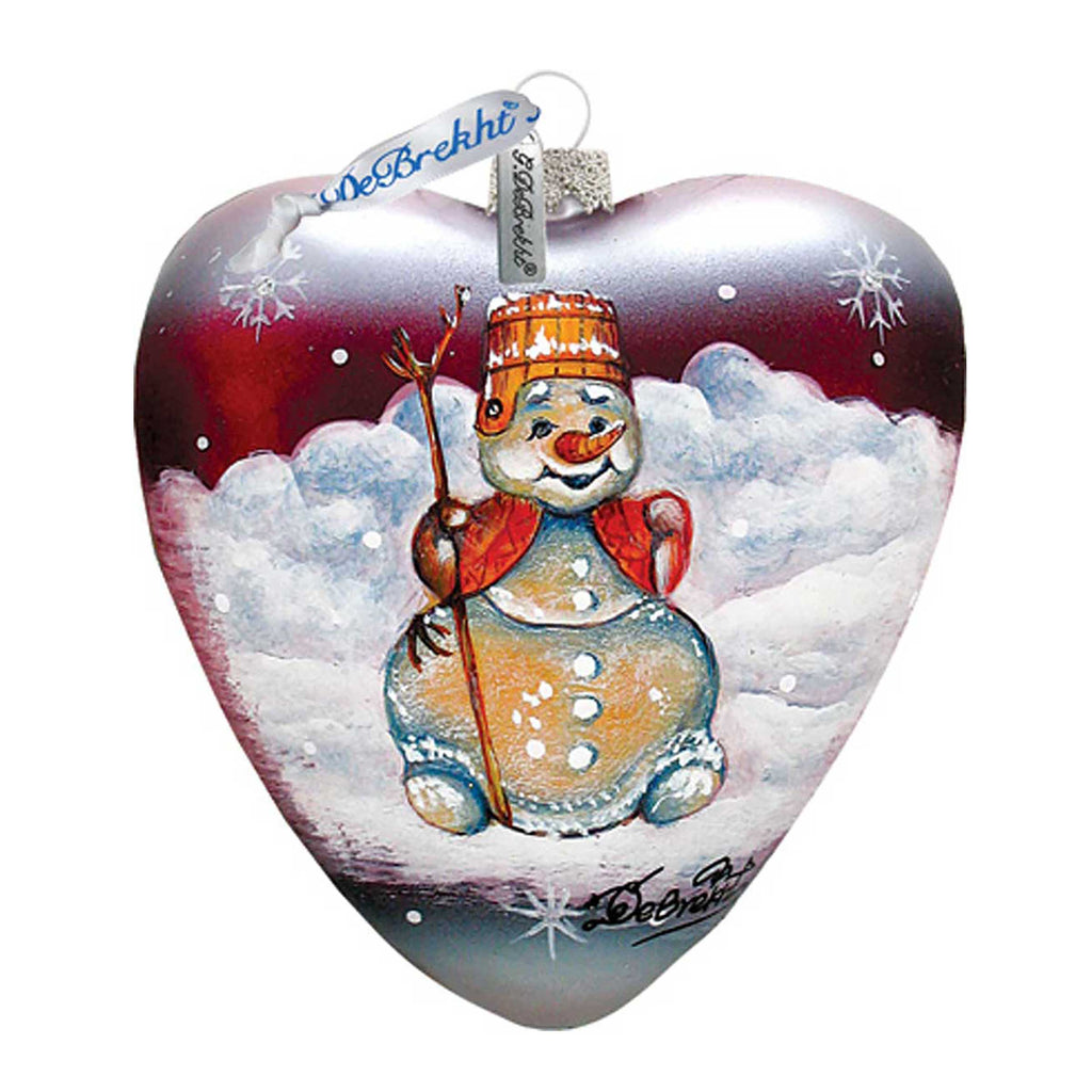 Snowman Heart Glass Ornament by G. DeBrekht - Christmas Santa Snowman Decor - 73331