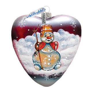 Snowman Heart Glass Ornament by G. DeBrekht - Christmas Santa Snowman Decor - 73331