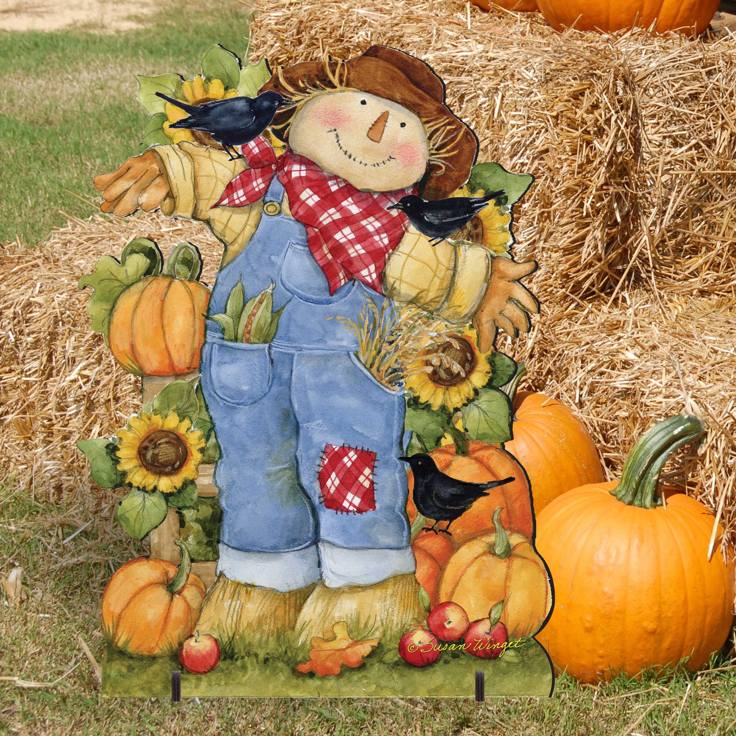 Front yard fall Decoration | Harvest scarecrow | Freestanding Scarecrow |  Handmade Gift |Garden autumn Adornment - 8471211F-SW