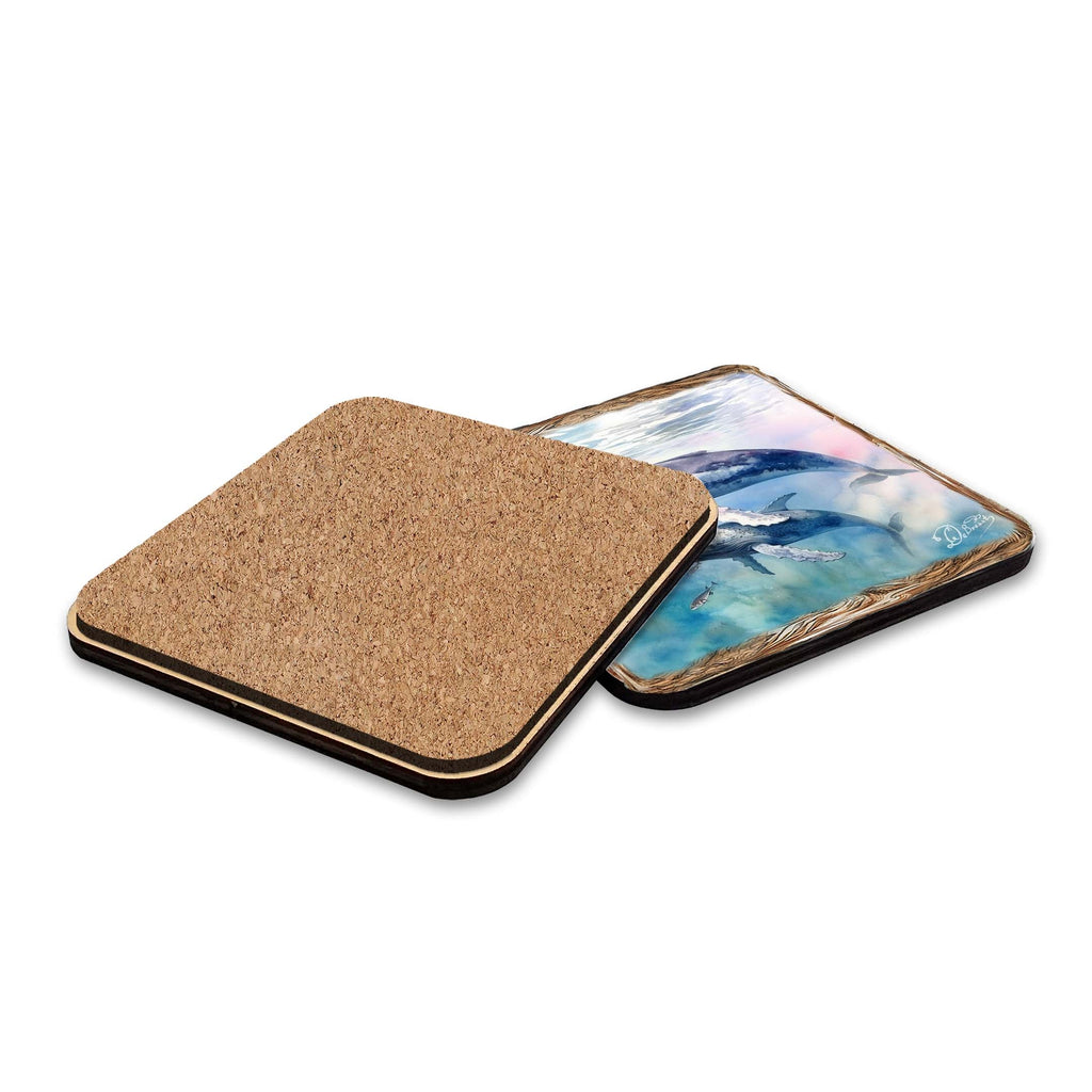 Humpback Whale Wooden Cork Placemat and Coasters Gift Set of 7 by Nature Wonders Nature Wildlife Decor  - 85403C-S7