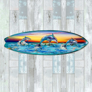 Dolphin's Dance Surfboard Coastal Wall Art by G. DeBrekht - Coastal Holiday Decor - 8490122HS