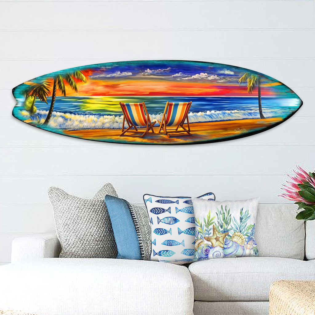Sunset Beach Chairs Surfboard Wall Decor – Handcrafted Coastal Decor by G.DeBrekht – Beach House Accent for Indoor & Outdoor – 8490163HS