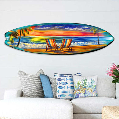Sunset Beach Chairs Surfboard Wall Decor – Handcrafted Coastal Decor by G.DeBrekht – Beach House Accent for Indoor & Outdoor – 8490163HS