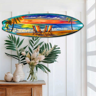 Sunset Beach Chairs Surfboard Wall Decor – Handcrafted Coastal Decor by G.DeBrekht – Beach House Accent for Indoor & Outdoor – 8490163HS