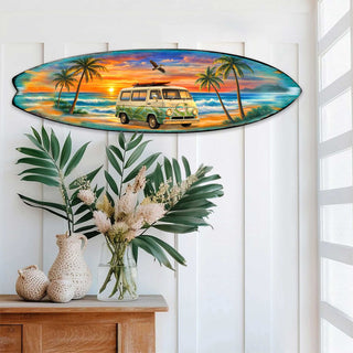 Sunset Surf Van Surfboard Wall Art – Handcrafted Coastal Decor by G.DeBrekht – Beach House Accent for Indoor & Outdoor – 8490164HS
