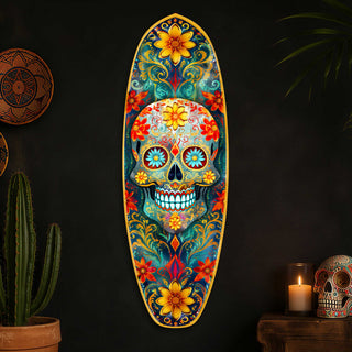 Day of the Dead Skull Surfboard Wall Art - Handcrafted Coastal Wooden Decor by G.DeBrekht – 8490167HS