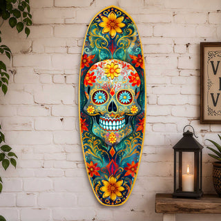 Day of the Dead Skull Surfboard Wall Art - Handcrafted Coastal Wooden Decor by G.DeBrekht – 8490167HS