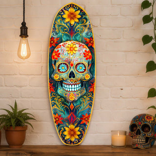 Day of the Dead Skull Surfboard Wall Art - Handcrafted Coastal Wooden Decor by G.DeBrekht – 8490167HS