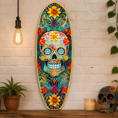 Day of the Dead Skull Surfboard Wall Art - Handcrafted Coastal Wooden Decor by G.DeBrekht – 8490167HS