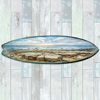 Rocky Shore Surfboard Wall Art – Coastal Ocean Landscape Decor – Handcrafted Coastal Wooden Decor by G.DeBrekht – 8490174HS