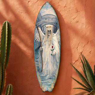 Angel of Death Surfboard Wall Art – Gothic Halloween Decor – Handcrafted Coastal Wooden Decor by G.DeBrekht – 8490175HS