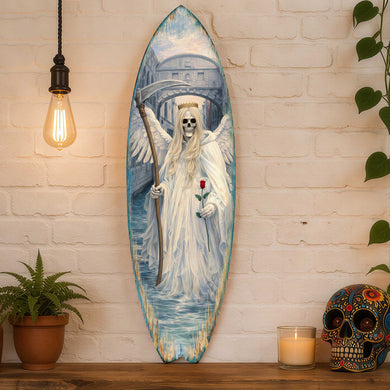 Angel of Death Surfboard Wall Art – Gothic Halloween Decor – Handcrafted Coastal Wooden Decor by G.DeBrekht – 8490175HS