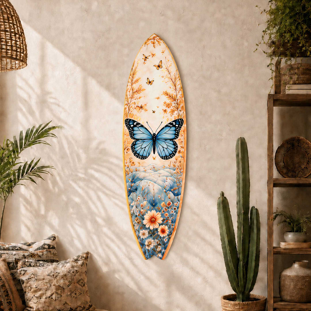 Blue Butterfly Surfboard Coastal Wall Art by G. DeBrekht - Coastal Holiday Decor - 8490176HS