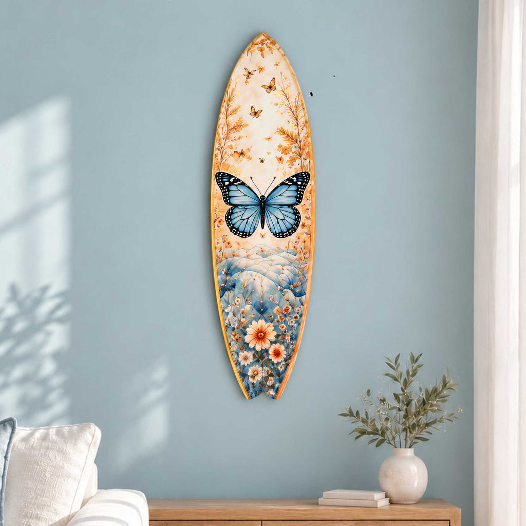 Blue Butterfly Surfboard Coastal Wall Art by G. DeBrekht - Coastal Holiday Decor - 8490176HS