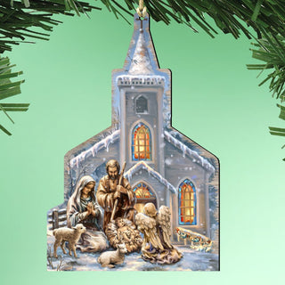 Nativity at The Chapel Wooden Ornaments - Tree Ornament by Gelsinger - Nativity Holiday Decor - 8161016-1606
