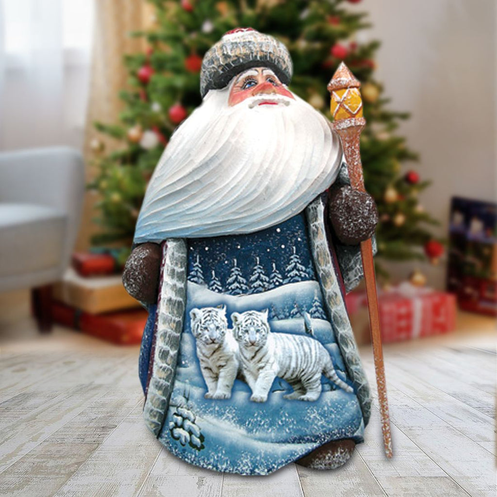 Playful Snow Santa Hand-Painted WOODCARVED Masterpiece by G. DeBrekht - Wildlife Holiday Decor - 8214880