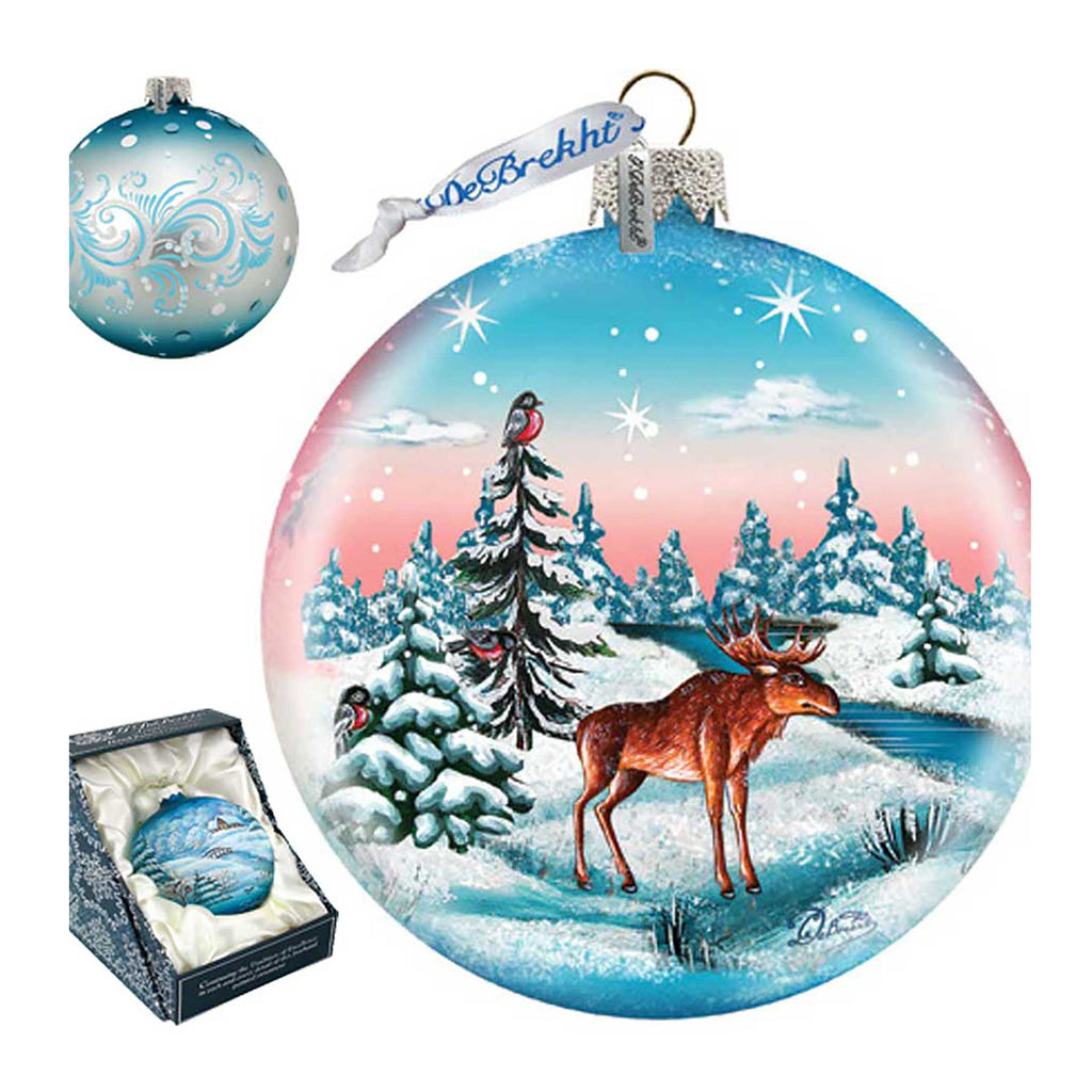 Winter Moose Ball Glass Ornament by G. DeBrekht - Wildlife Holiday Decor - 73417